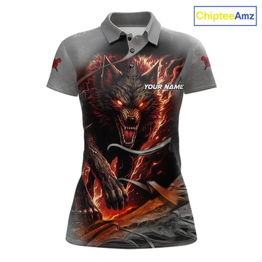Personalized Wolf Lightning Darts Shirt For Women, Darts Team Jersey Polo & 1/4 Zip |Orange TDM6304
