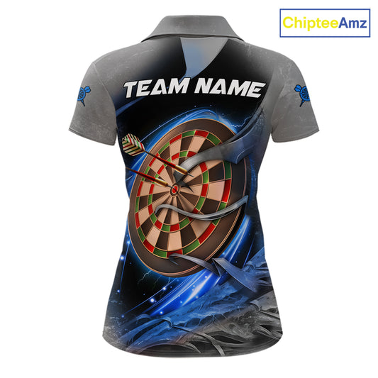 Personalized Wolf Lightning Darts Shirt For Women, Darts Team Jersey Polo & 1/4 Zip |Blue TDM6305