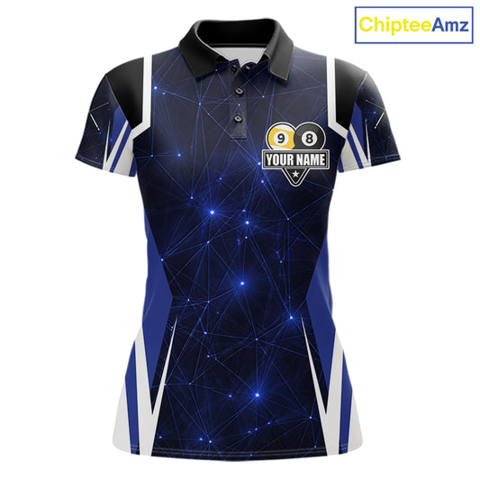 Blue 8 Ball & 9 Ball Pool Billiard Shirt For Women Custom Geometric Billiard Jersey Polo & 1/4 Zip TDM6482