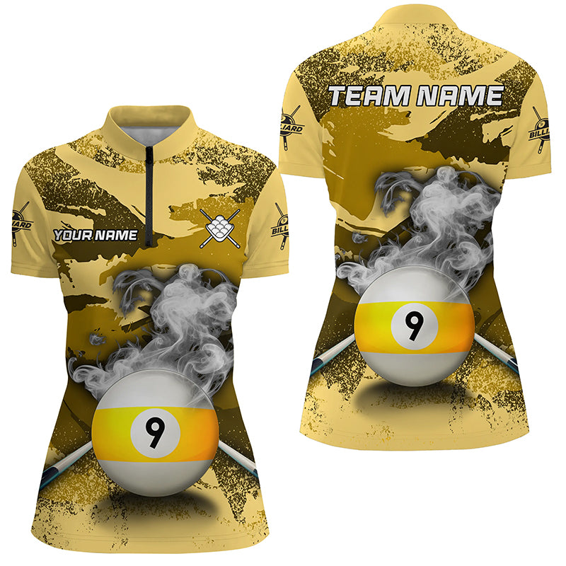 Funny 9 Ball Pool Custom Yellow Camo Women Polo & Quarter-Zip Shirts, Billiard Snooker Outfits TDM2456