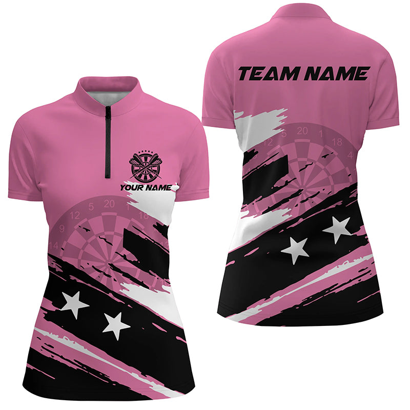 Personalized Pink Darts Women Quarter-Zip Shirt Grunge Style, Mother's Day Darts Gift Shirts TDM1430
