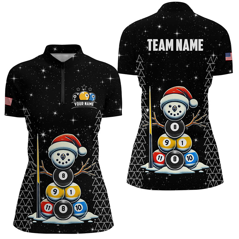 Custom Galaxy Funny Snow Billiard Balls Christmas Pool Shirts For Women, Xmas Billiard Shirts Jerseys TDM2963