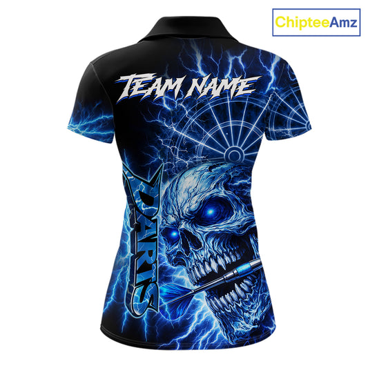 Blue Darts Skull Polo & Quarter Zip Shirt For Women Custom Thunder Lighting Darts Team Jersey TDM6061