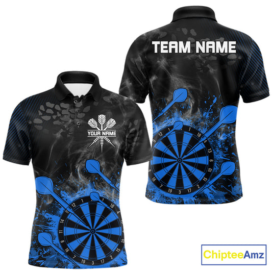 Blue Dartboard Splatter Smoke Darts Shirt For Men Custom Grunge Darts Team Jersey Polo & 1/4 Zip TDM6506