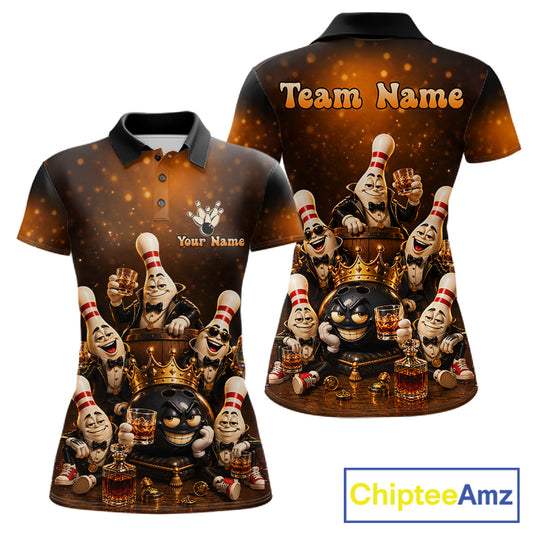 Funny Crown Drunk Bowling Pins Bourbon Vintage Bowling Shirts For Women Custom Bowling Team Jersey TDM7254