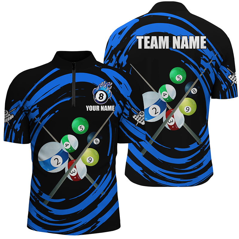 Blue Billiard Balls Wave Pattern Men Quarter-Zip Shirts Custom Billiard Jerseys TDM1453