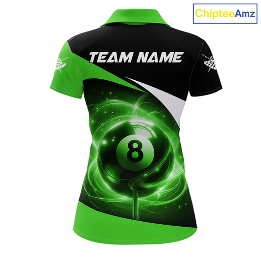 Green 8 Ball Pool Billiard Shirt For Women Custom Glowing Billiard Team Jersey Polo & 1/4 Zip TDM6342