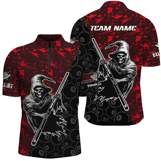 Personalized Red Abstract Grim Reaper Men Billiard Shirts, Halloween Billiard Jerseys TDM2761