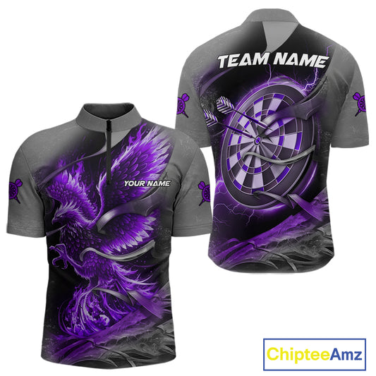 Personalized Phoenix Flame Darts Shirt For Men Custom Darts Team Jersey Polo & 1/4 Zip |Purple TDM5248