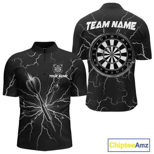Black Darts Thunder Lightning 3D Dart Polo & Quarter Zip Custom Dart Shirts For Men Dart Jersey TDM3034