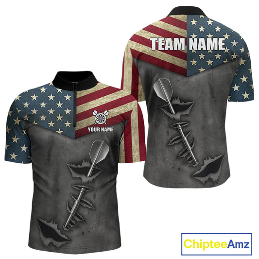 Personalized American Flag Steel Tip Dart Polo & 1/4 Zip For Men Custom Patriotic Darts Jersey TDM5260