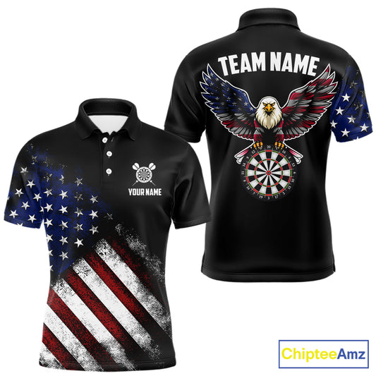 Vintage American Flag Eagle Darts Shirt For Men Custom Patriotic Darts Team Jersey Polo & 1/4 Zip TDM5968
