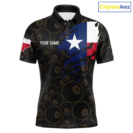 Personalized Texas Flag 8 Ball Pool Shirt For Men Custom US Flag Billiard Jersey Polo & 1/4 Zip TDM6137