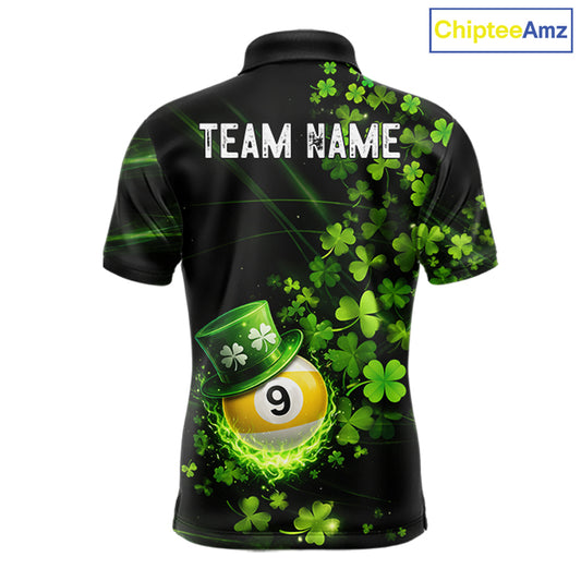 Green Luckiest Shamrock 8 & 9 Ball Billiard Shirt For Men Custom St Patrick Day Pool Team Jersey TDM5780