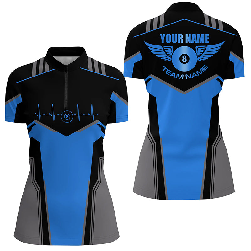 Personalized Billiard 8 Ball Wings Short Sleeve Women's Shirts, Billiard Jerseys Tournament |Blue TDM2305