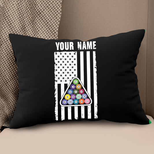 Custom Black White American Flag Billiard Pillow, Patriotic Pillow Gifts TDM0792