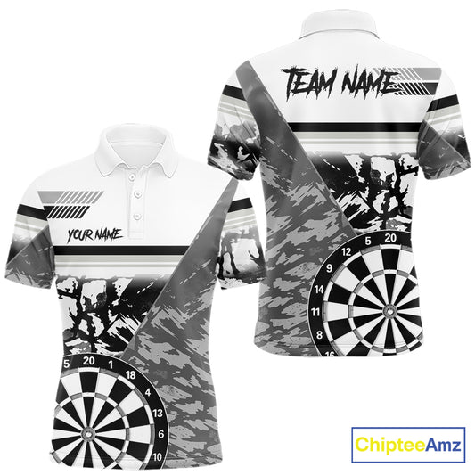 Custom Black And White Grunge Darts Shirt For Men, Darts Team Jersey Polo & 1/4 Zip TDM6143