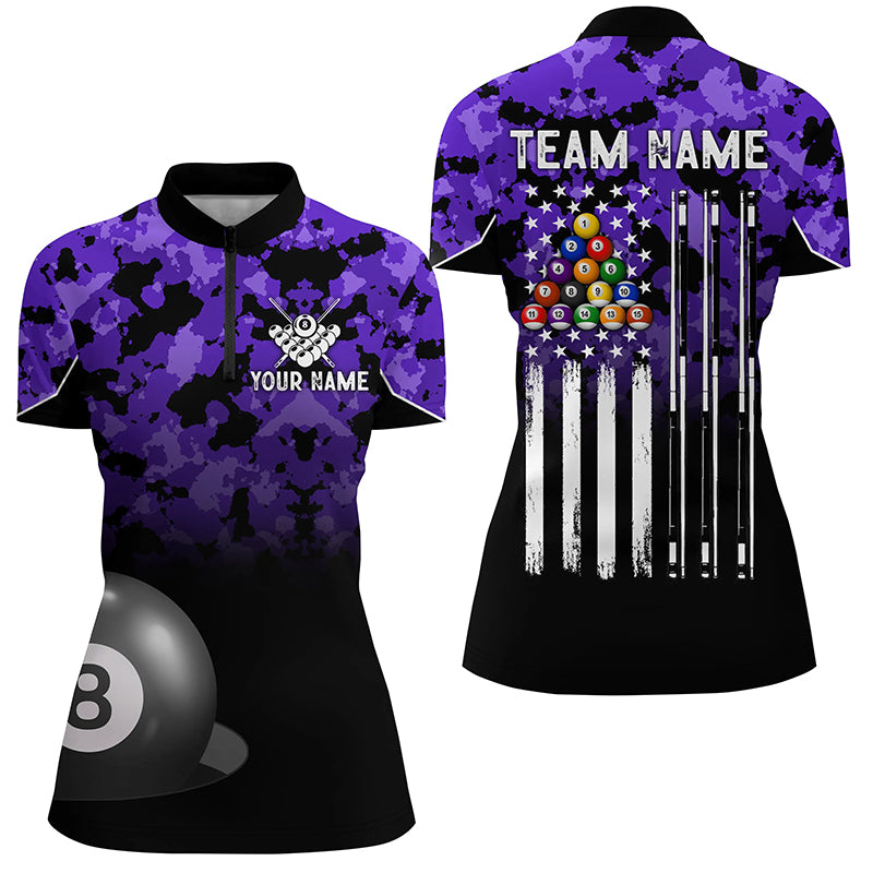 8 Ball Pool Purple Camo Custom Billiard Shirts For Women, Patriotic US Flag Billiard Team Jerseys TDM2314