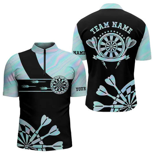 Holographic Blue Darts Tie Dye Polo & Quarter Zip Custom Dart Shirts For Men Glowing Dart Jerseys TDM3623