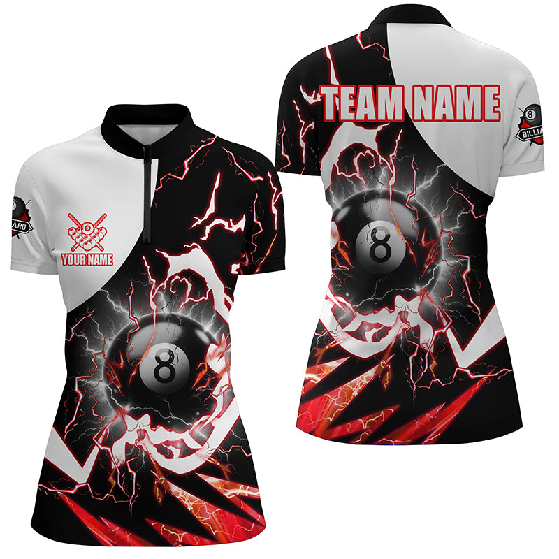 Personalized 8 Ball Pool Women Quarter-Zip Shirts Custom Lightning Thunder Red Billiard Jersey TDM1508