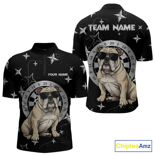 Personalized Funny Bulldog Darts Shirt For Men Custom Star Pattern Dart Jersey Team Polo & 1/4 Zip TDM5554