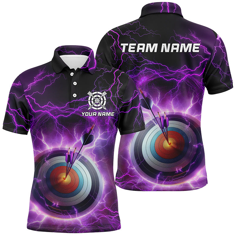 Personalized Archery 3d Target Custom Purple Thunder Lightning Men Polo Shirts, Archery Jerseys TDM0997