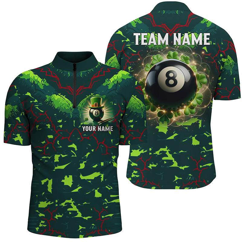 3D Billiard 8 Ball Luckiest Shamrock Men Quarter-Zip Shirt Custom Patrick Day Pool Shirts TDM1138