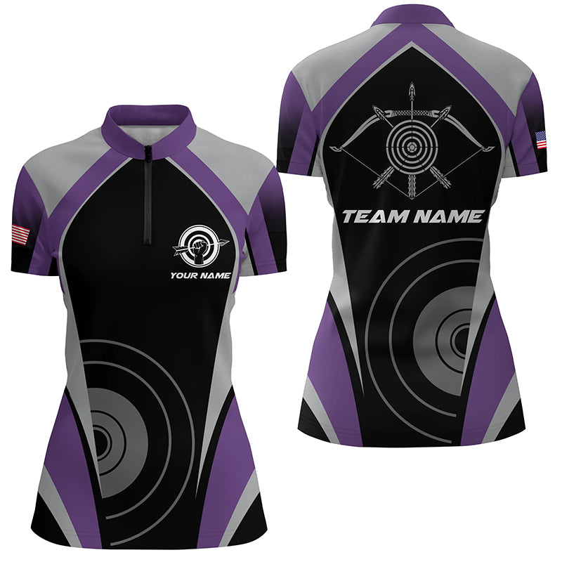 Personalized Purple Archery Jerseys Women Quarter-Zip Shirts Custom Archery Uniform For Team TDM1323