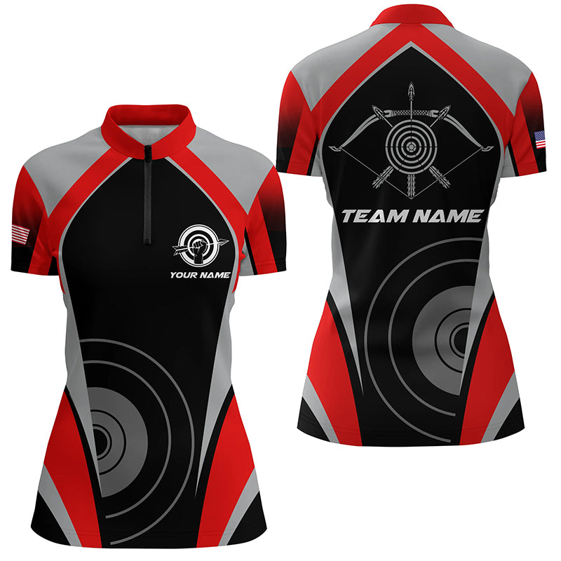 Personalized Red Archery Jerseys Women Quarter-Zip Shirts Custom Archery Uniform For Team TDM1324