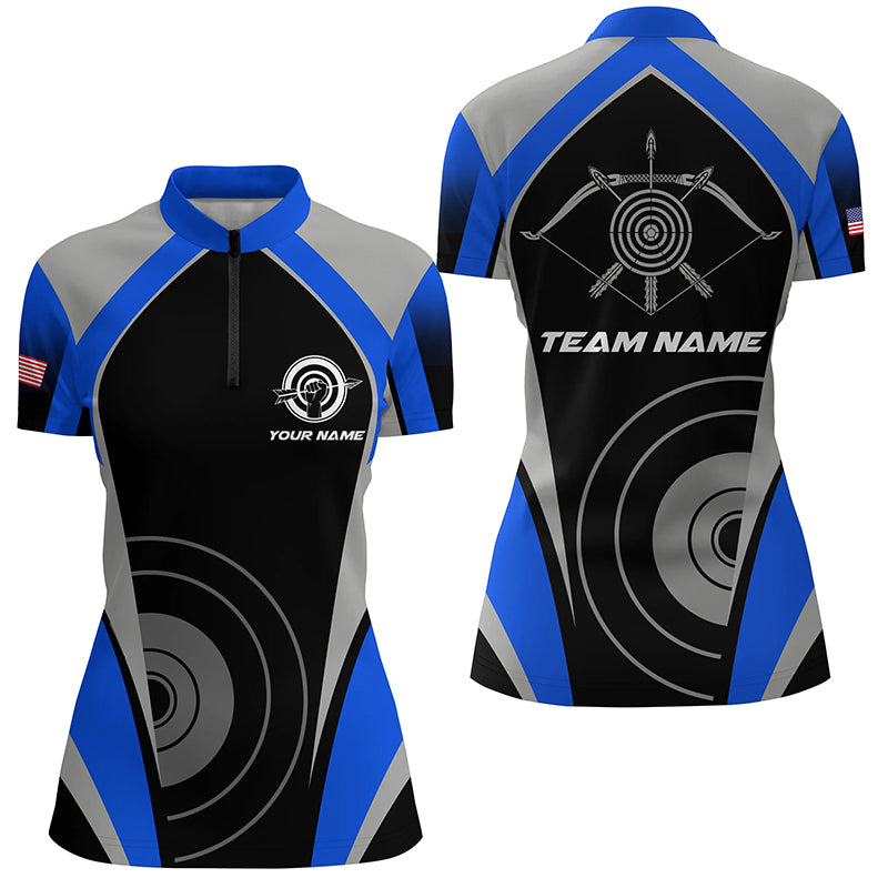 Personalized Blue Archery Jerseys Women Quarter-Zip Shirts Custom Archery Uniform For Team TDM1325
