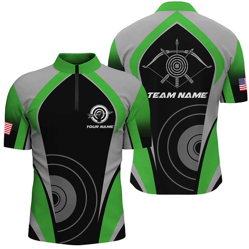 Personalized Green Archery Jerseys Men Quarter-Zip Shirts Custom Archery Uniform For Team TDM1326