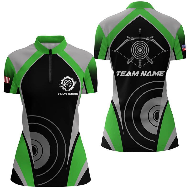 Personalized Green Archery Jerseys Women Quarter-Zip Shirts Custom Archery Uniform For Team TDM1326