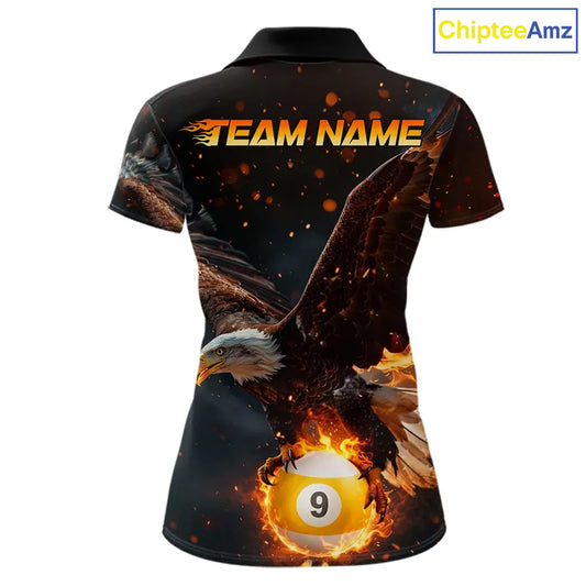 Custom Fire 8 Ball & 9 Ball Pool Eagle Billiard Shirt For Women, Billiard Team Jersey Polo & 1/4 Zip TDM6409
