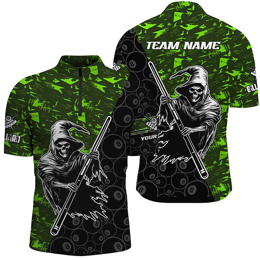 Personalized Green Abstract Grim Reaper Men Billiard Shirts, Halloween Billiard Jerseys TDM2606