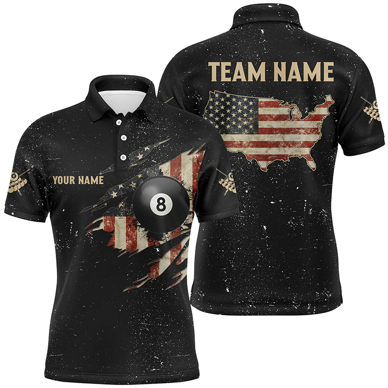 Personalized Grunge Retro USA Flag Billiard Men Polo Shirts, Patriotic Billiard Jerseys Uniform TDM1156