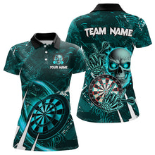 Load image into Gallery viewer, Turquoise 3D Skull Darts Polo & 1/4 Zip Shirts For Women Custom Cool Darts League Team Jerseys TDM3101