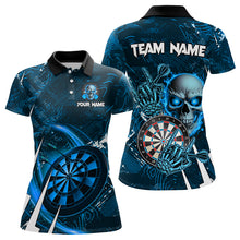 Load image into Gallery viewer, Personalized Blue 3D Skull Darts Polo & 1/4 Zip Shirt For Women Custom Cool Darts League Team Jersey TDM3102