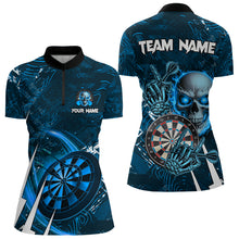 Load image into Gallery viewer, Personalized Blue 3D Skull Darts Polo & 1/4 Zip Shirt For Women Custom Cool Darts League Team Jersey TDM3102