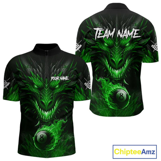 Personalized Dragon 8 Ball Fire Flame 3D Billiard Shirt For Men, Billiard League Team Jersey|Green TDM5594