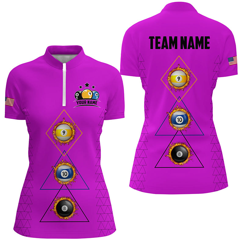 Personalized Billiard 8 Ball 9 Ball 10 Ball Shirt For Women, Unique Team Jersey Purple Billiard Shirt TDM2123