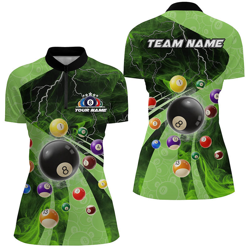 3D Billiard Balls Pool Shirts For Women Customized Lightning Billiard Jerseys Shorts Sleeve |Green TDM2380