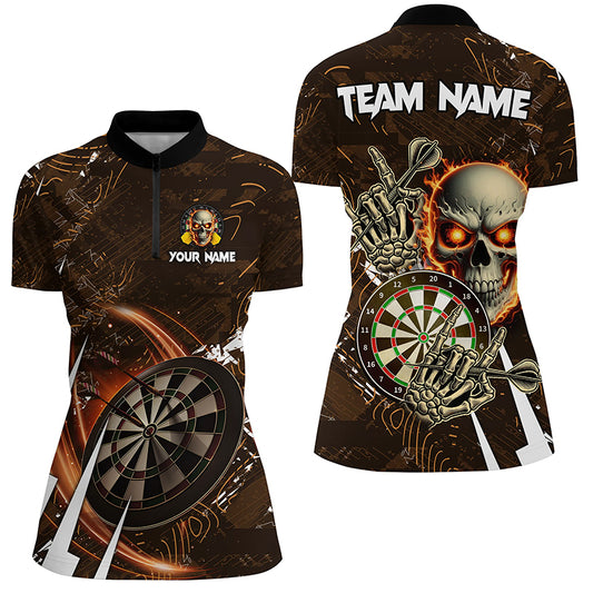 Personalized 3D Skull Darts Polo & 1/4 Zip Shirts For Women Custom Cool Darts League Team Jerseys TDM2391