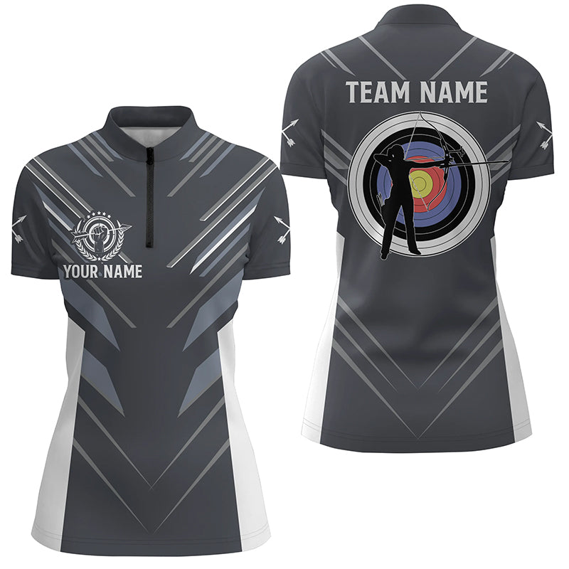 Custom Grey Archery Jerseys Quarter-Zip Shirts For Women Best Archery Jersey Design Shirts TDM0659