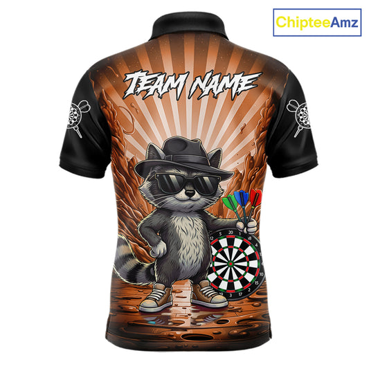Orange Funny Raccoon Neon Graffiti Darts Shirt For Men Custom Darts Jersey Team Polo & 1/4 Zip TDM6001