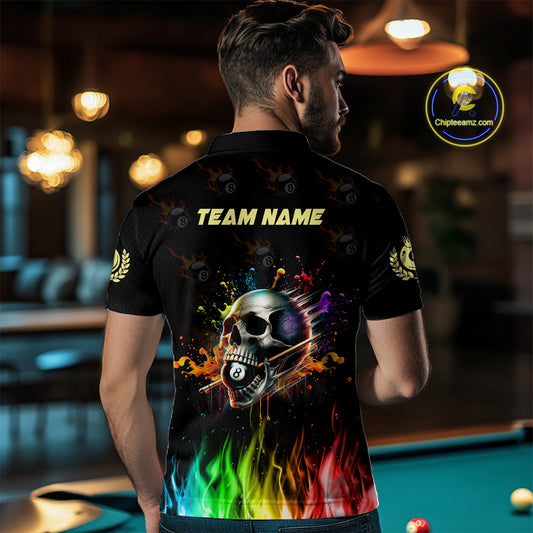 Funny Billiard Colorful Skull Personalized Men Quarter-Zip Shirts Billiard Attire For Team TDM1066