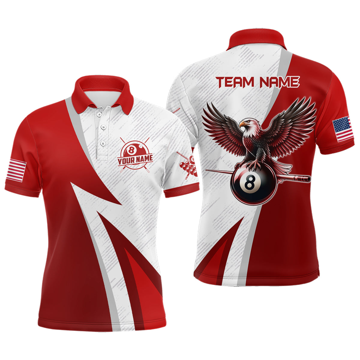 Personalized Red Billiards Pool Men Polo Shirts, 8 Ball Pool Eagle Billiard Jerseys For Team TDM1070
