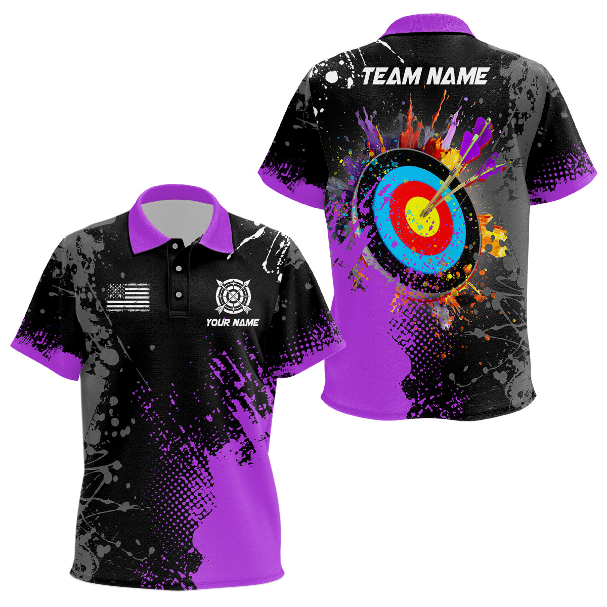 Personalized Paint Purple 3D Target Archery Polo Shirts For Kid Custom Name Archery Jerseys Attire TDM1190