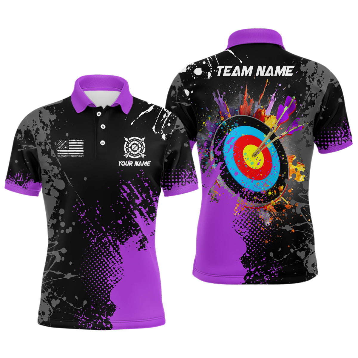 Personalized Paint Purple 3D Target Archery Polo Shirts For Men Custom Name Archery Jerseys Attire TDM1190