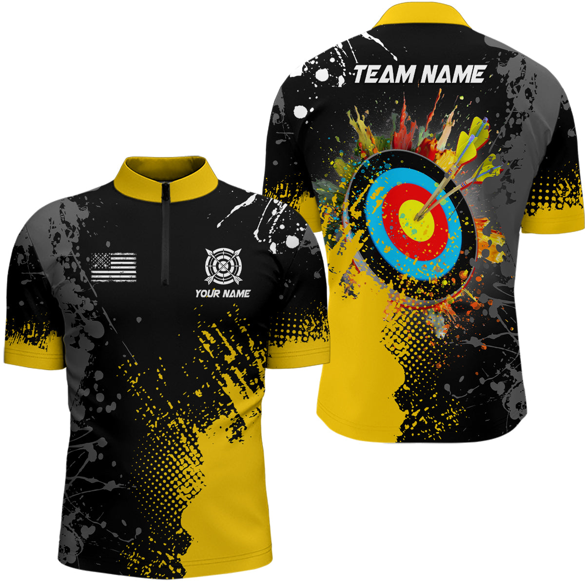 Personalized Paint Yellow 3D Target Archery Men Quarter-Zip Shirts, Archery Jerseys Attires TDM1191