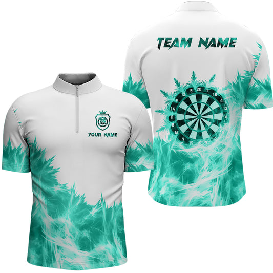 Icy Turquoise Light White Darts Polo & Quarter Zip Custom Dart Shirts For Men Team Darts Jerseys TDM3682